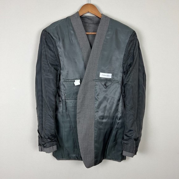 CALVIN KLEIN Blazer Jacket Sports Coat Men 38R Gray Check 100% Wool Professional - Picture 7 of 16